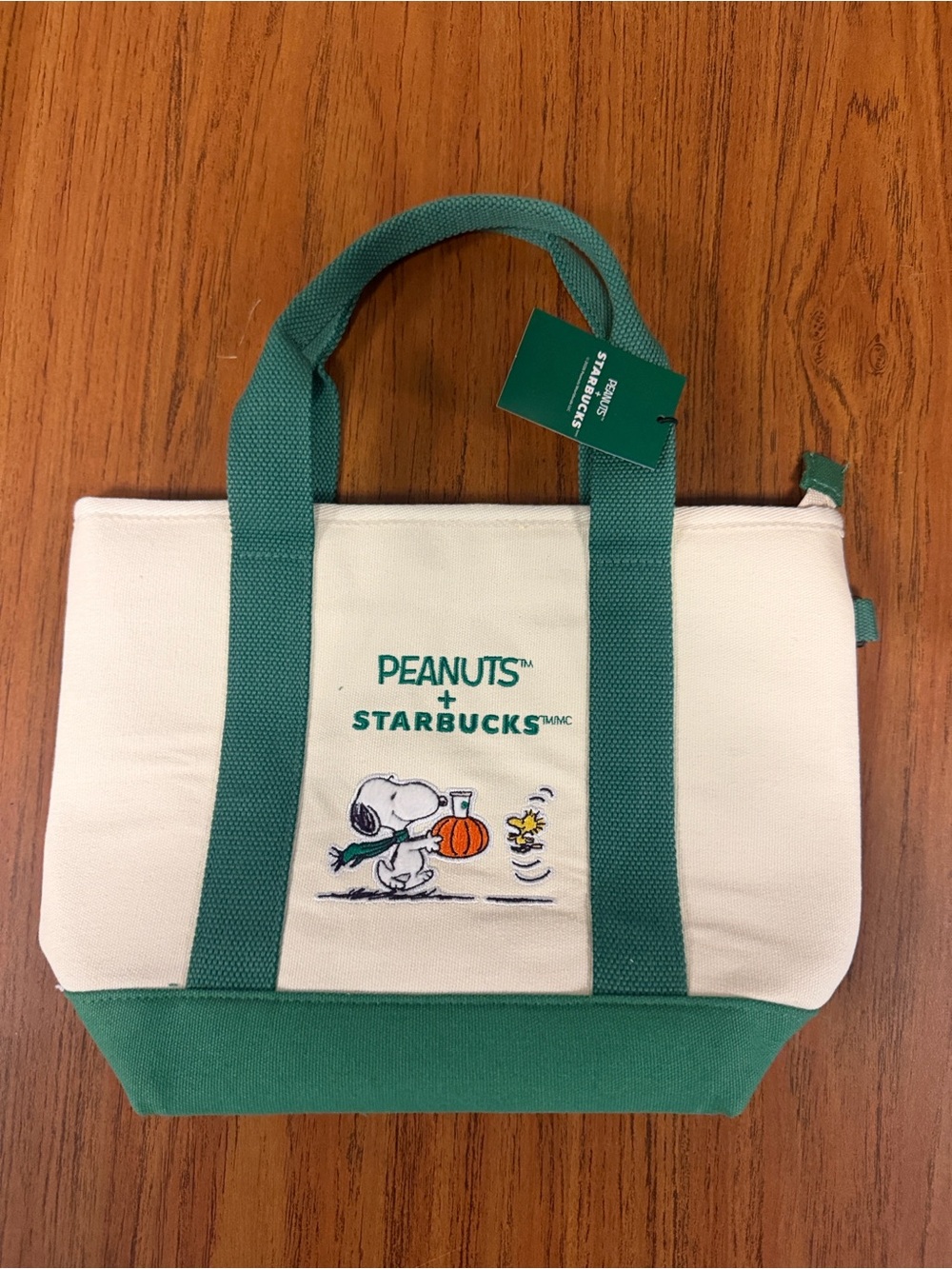 Starbucks x Peanuts Teal & Cream Canvas Tote Bag